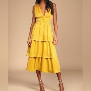Lulu's Yellow Backless Tiered Dress
